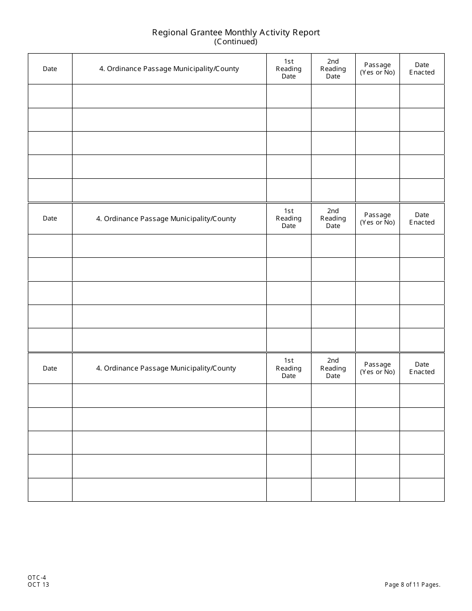 Form OTC-4 Regional Grantee Monthly Activity Report - New Jersey, Page 8