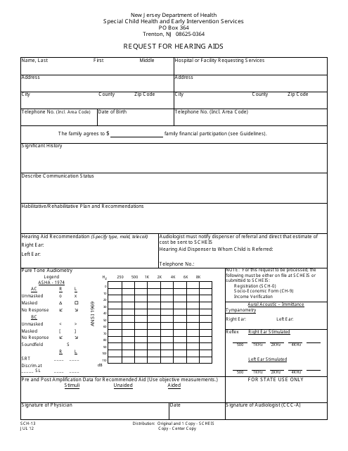 Form SCH-13 Request for Hearing Aids - New Jersey