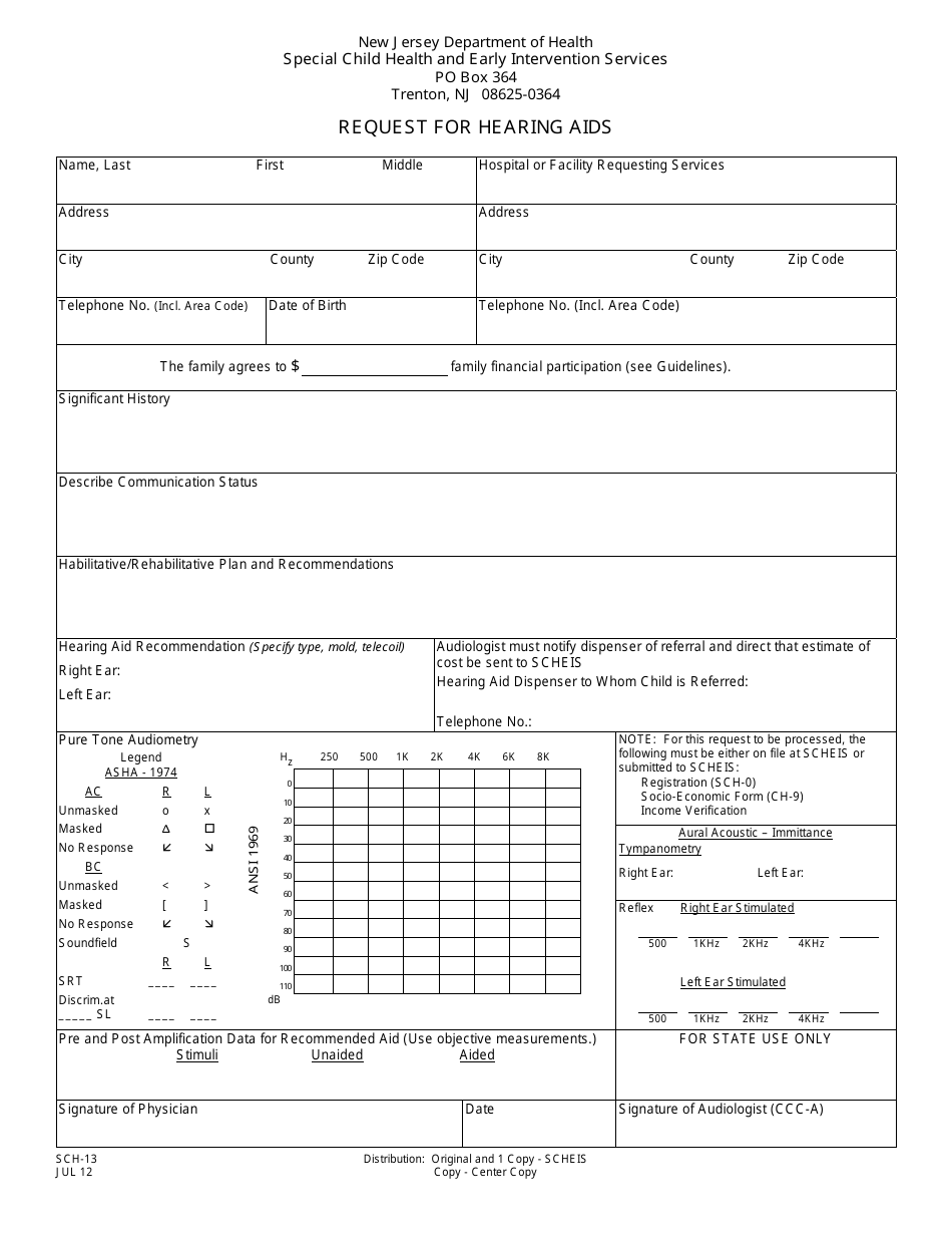 Form SCH-13 Request for Hearing Aids - New Jersey, Page 1