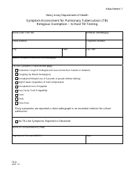 Form TB-8 Attachment 1 &quot;Symptom Assessment for Pulmonary Tuberculosis (Tb) Religious Exemption - School Tb Testing&quot; - New Jersey