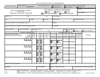 Form TB-41 Record of Contact Interview (Original + 1 Continuation Page) - New Jersey