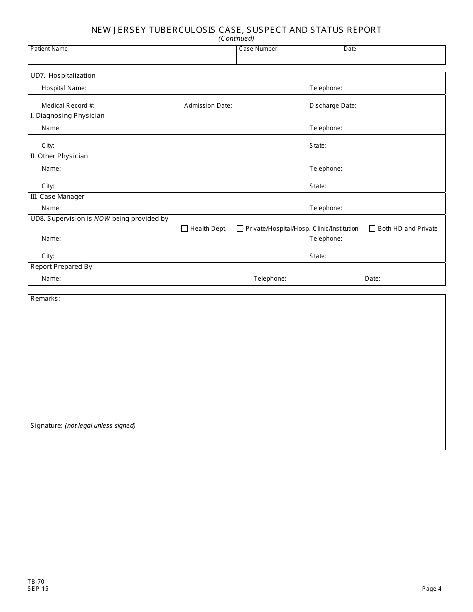 Form TB-70 New Jersey Tuberculosis Case, Suspect and Status Report - New Jersey, Page 4