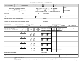 Form TB-41 Record of Contact Interview (Original + 2 Continuation Pages) - New Jersey