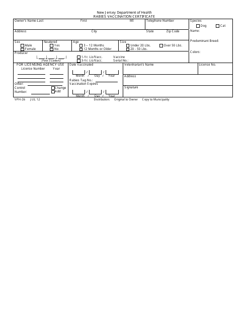 Form VPH-26  Printable Pdf