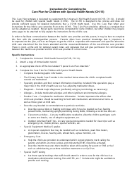 Document preview: Instructions for Form CH-15 Care Plan for Children With Special Health Needs - New Jersey