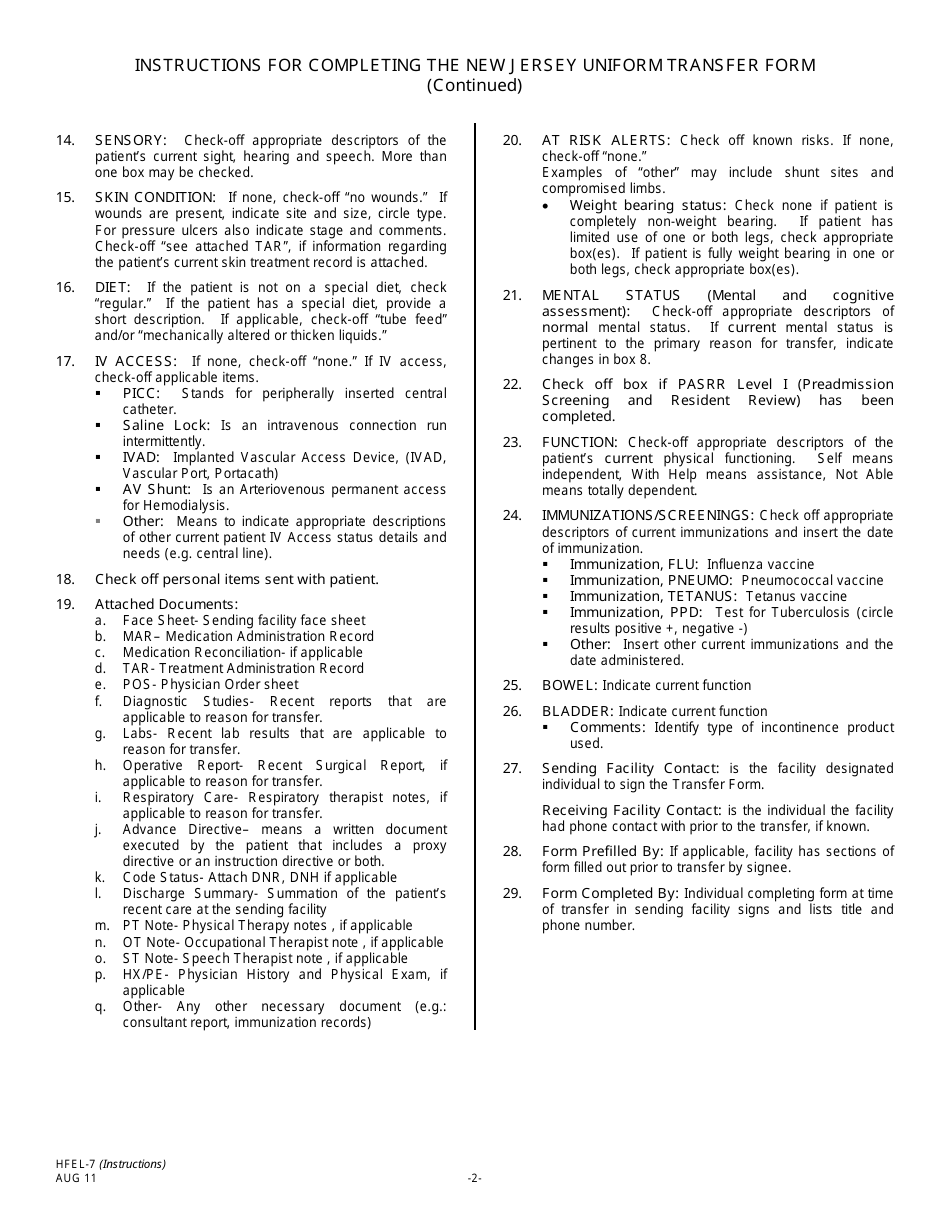 Instructions for Form HFEL-7 New Jersey Universal Transfer Form - New Jersey, Page 2
