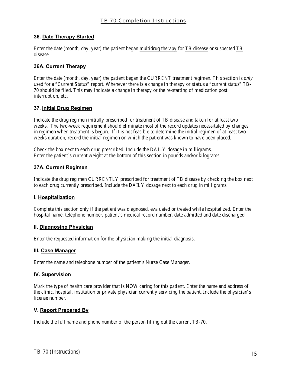 Instructions for Form TB-70 New Jersey Tuberculosis Case, Suspect and Status Report - New Jersey, Page 15