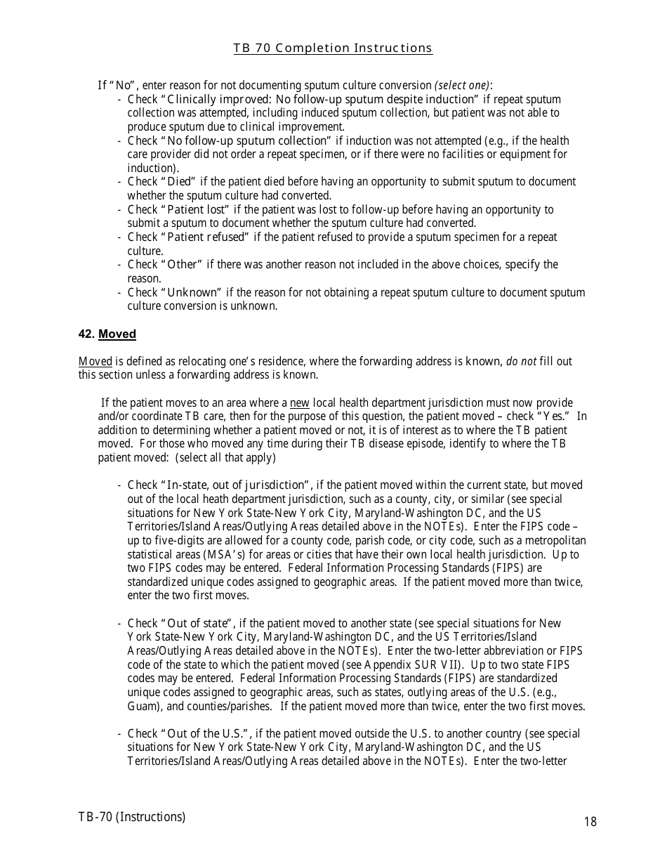 Instructions for Form TB-70 New Jersey Tuberculosis Case, Suspect and Status Report - New Jersey, Page 18