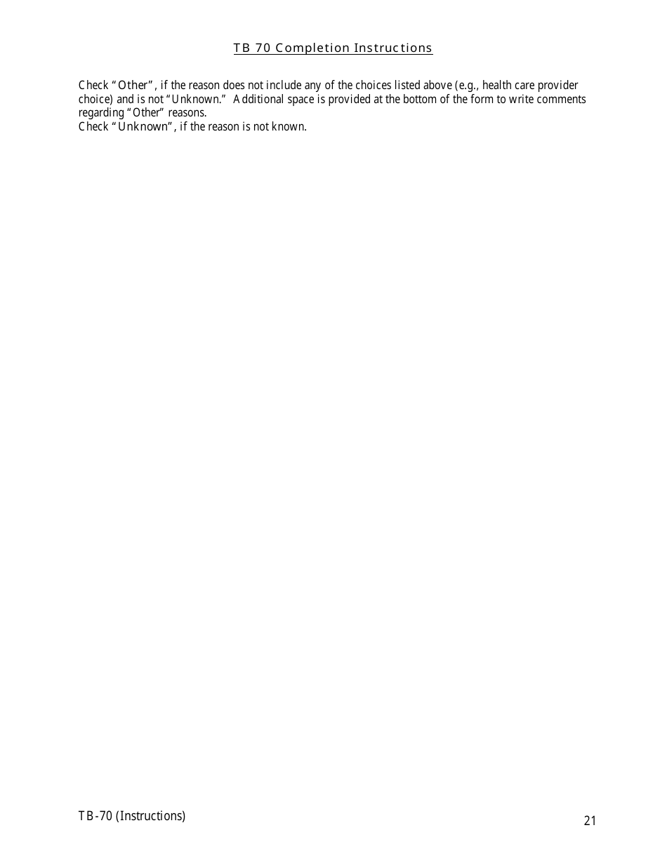 Instructions for Form TB-70 New Jersey Tuberculosis Case, Suspect and Status Report - New Jersey, Page 21