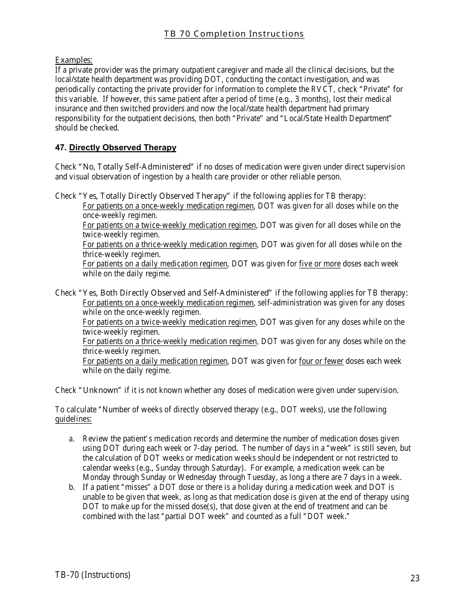 Instructions for Form TB-70 New Jersey Tuberculosis Case, Suspect and Status Report - New Jersey, Page 23