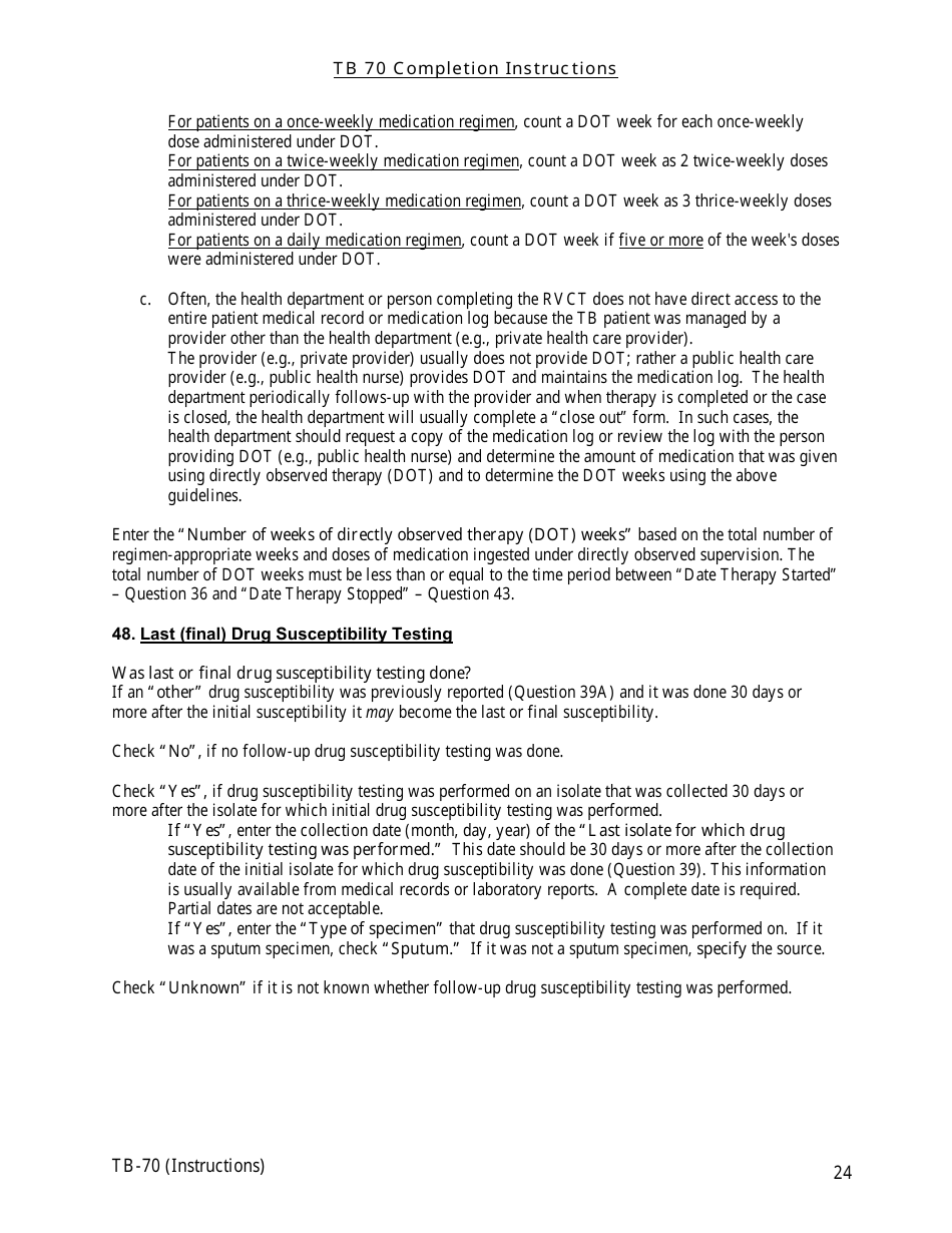 Instructions for Form TB-70 New Jersey Tuberculosis Case, Suspect and Status Report - New Jersey, Page 24
