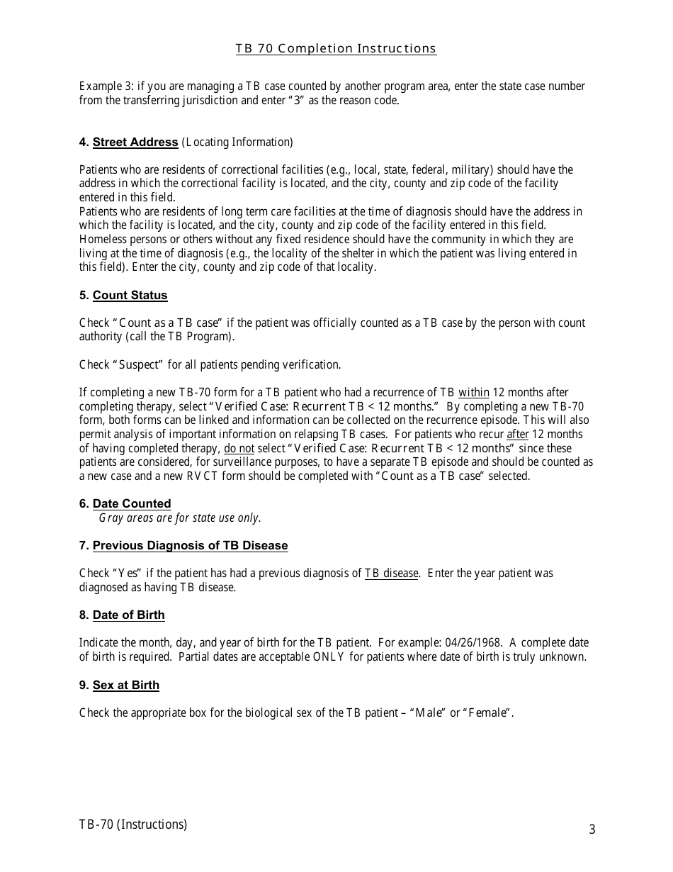 Instructions for Form TB-70 New Jersey Tuberculosis Case, Suspect and Status Report - New Jersey, Page 3