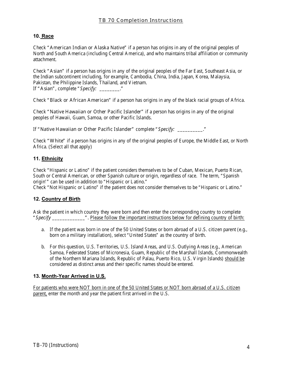 Instructions for Form TB-70 New Jersey Tuberculosis Case, Suspect and Status Report - New Jersey, Page 4