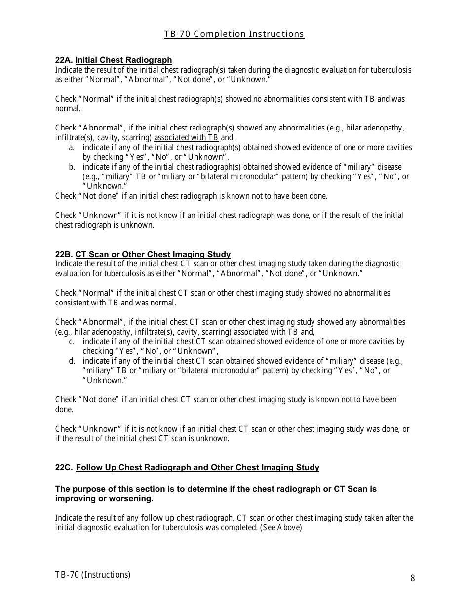 Instructions for Form TB-70 New Jersey Tuberculosis Case, Suspect and Status Report - New Jersey, Page 8