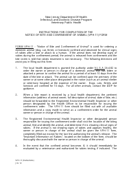 Instructions for Form VPH-11 Notice of Animal Bite and Confinement - New Jersey