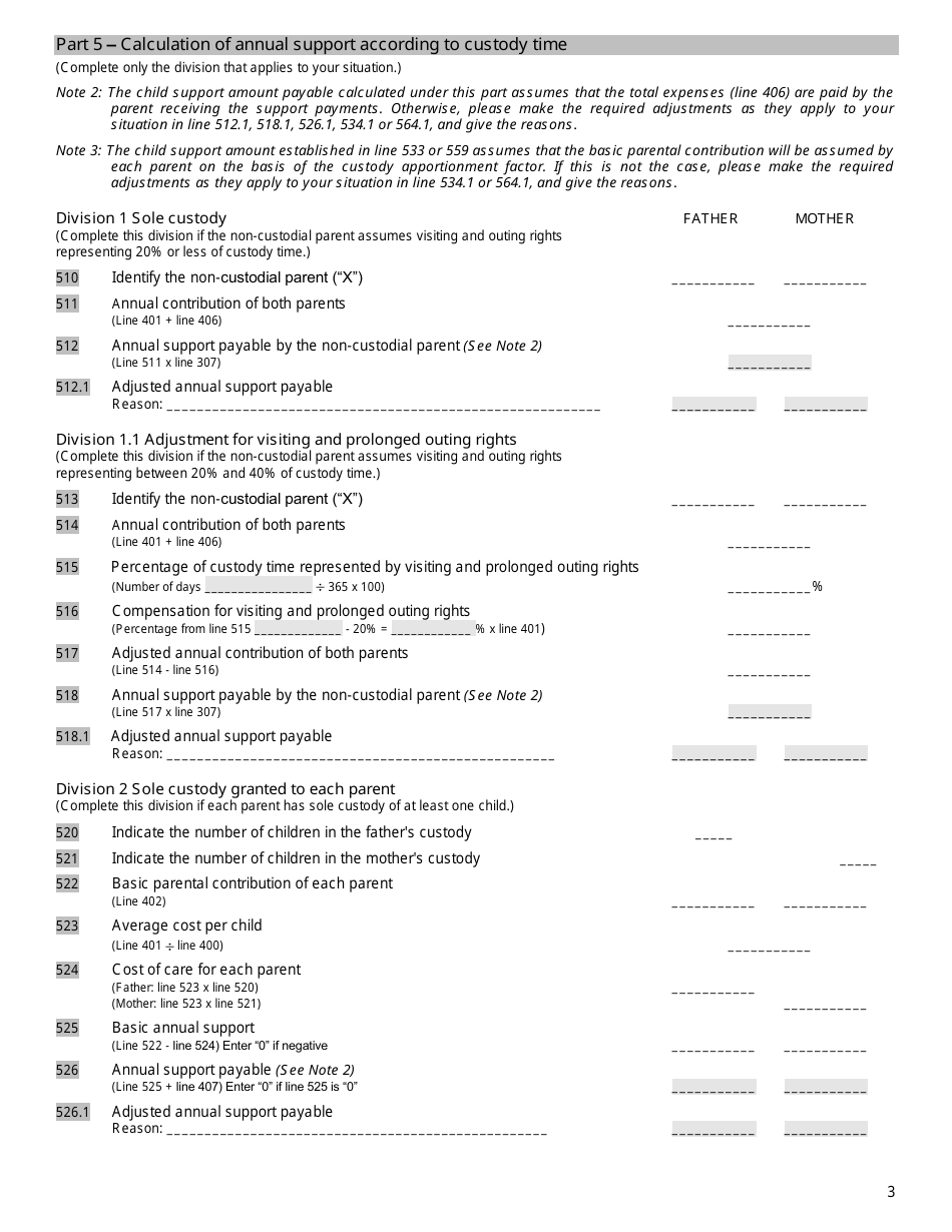 Schedule I Child Support Determination Form - Quebec, Canada, Page 3