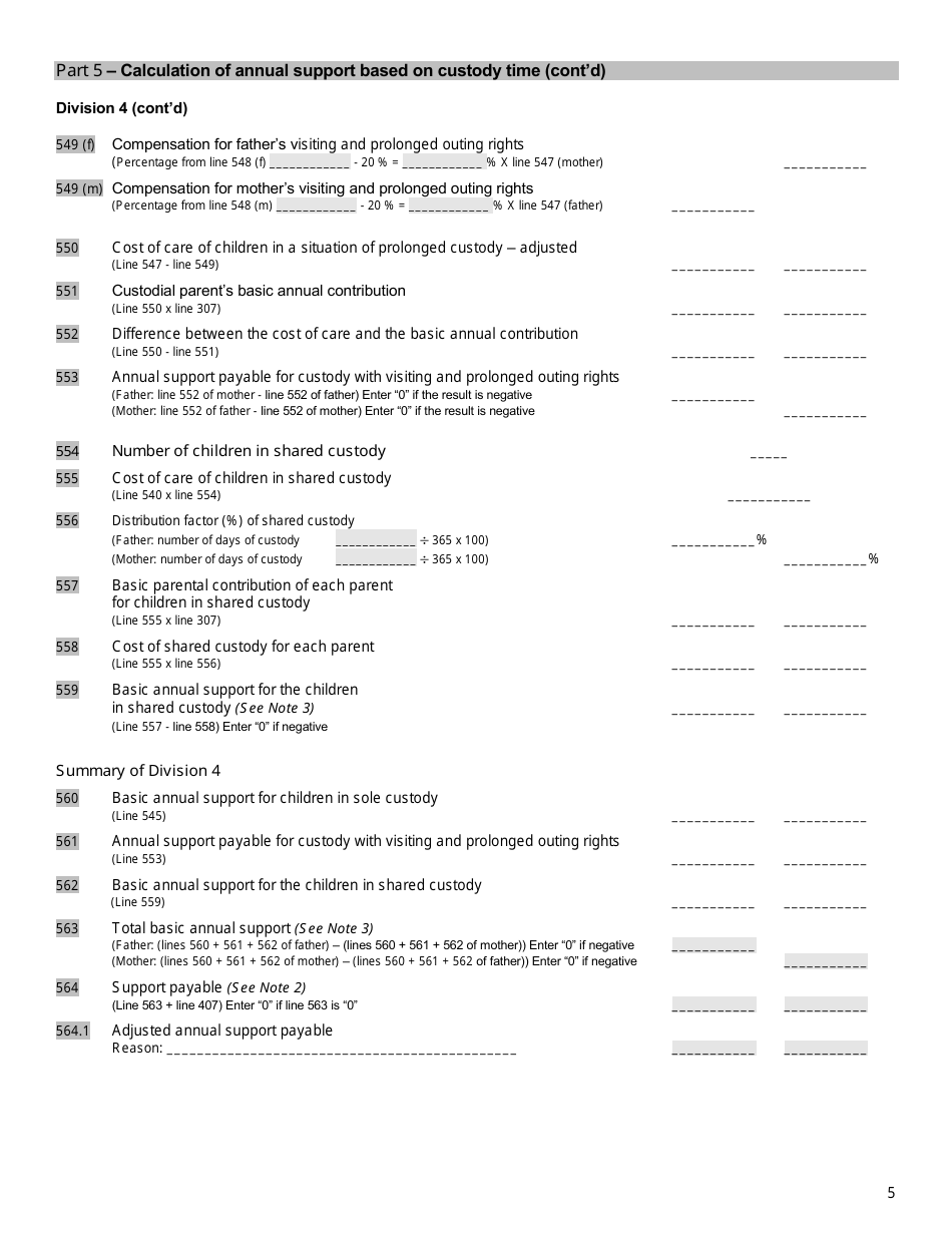 Schedule I Child Support Determination Form - Quebec, Canada, Page 5