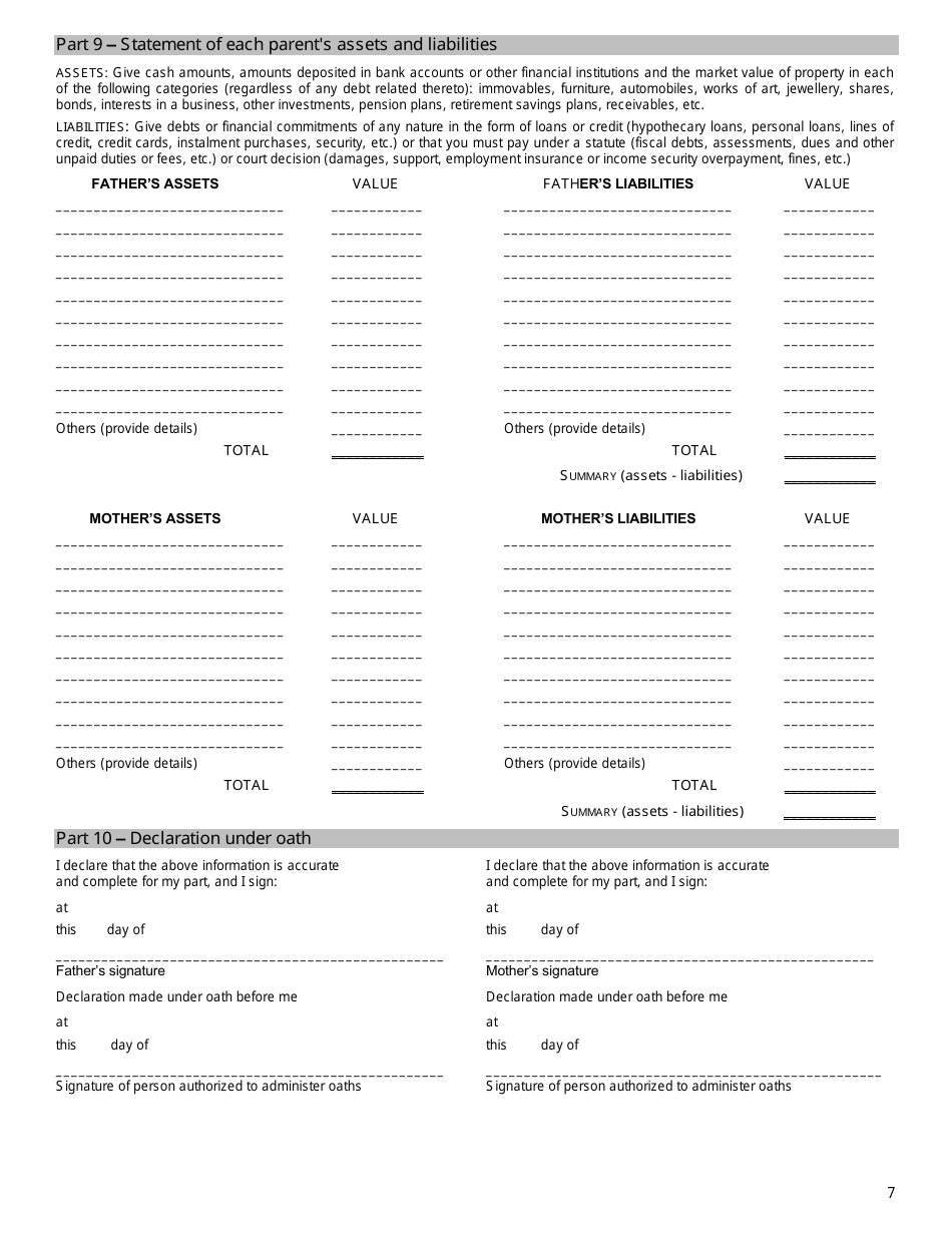 Schedule I Child Support Determination Form - Quebec, Canada, Page 7