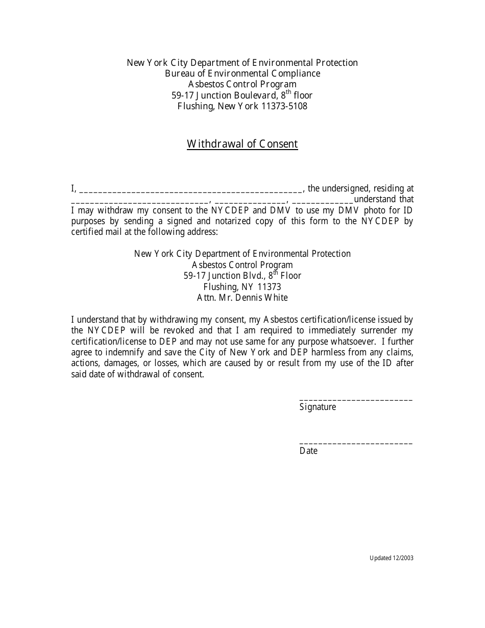 Withdrawal of Consent - New York City, Page 1