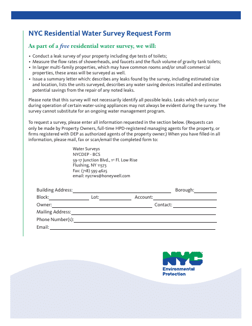 Nyc Residential Water Survey Request Form - New York City