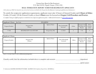 Document preview: Mcle Itemization Report Form for Reciprocity Applicants - Oregon
