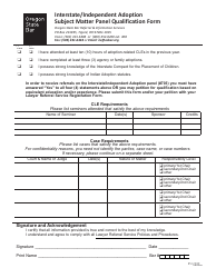 Document preview: Interstate/Independent Adoption Subject Matter Panel Qualification Form - Oregon