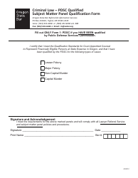 Criminal Law Subject Matter Panel Qualification Form - Pdsc Qualified - Oregon