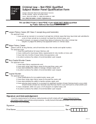 Document preview: Criminal Law Subject Matter Panel Qualification Form - Not Pdsc Qualified - Oregon