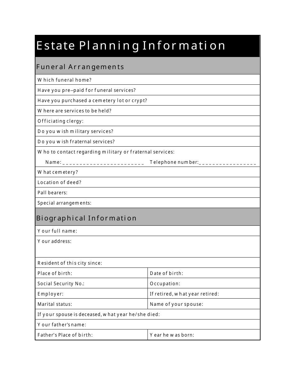 checklist fo estate planning
