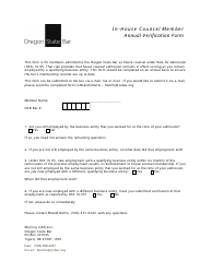 Document preview: In-house Counsel Member Annual Verification Form - Oregon