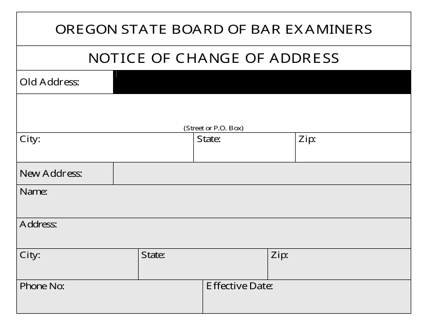 Notice of Change of Address - Oregon