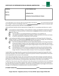 Document preview: Certificate of Representation in Oregon Arbitration - Oregon