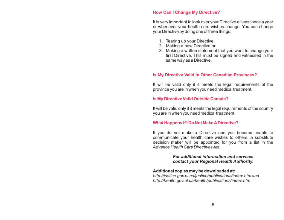 Advance Health Care Directive - Newfoundland and Labrador, Canada, Page 6