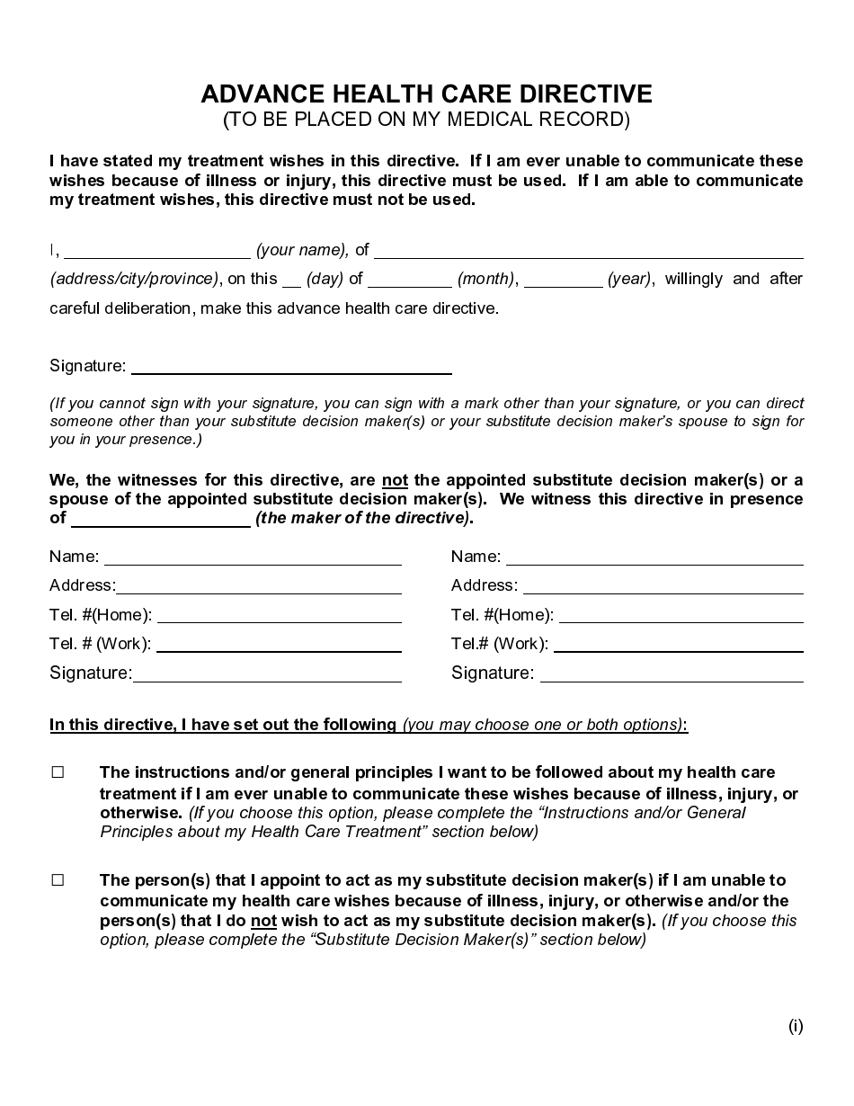 Advance Health Care Directive - Newfoundland and Labrador, Canada, Page 7