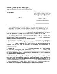 Document preview: Attorney's Certificate of Continued Eligibility for Poor Person Relief and Assignment of Counsel on Appeal (Family Court) - New York