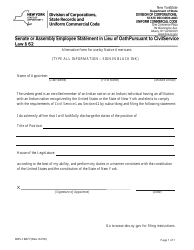 Document preview: Form DOS-1687-F Senate or Assembly Employee Statement in Lieu of Oath Pursuant to Civil Service Law 62 - New York