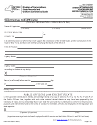 Document preview: Form DOS-1691-F State Employee Oath/Affirmation - New York