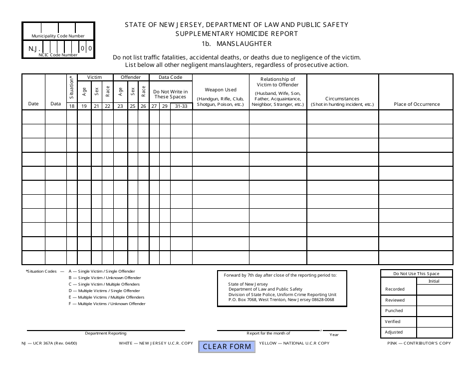 Form NJ-UCR367A Download Fillable PDF or Fill Online Supplementary ...