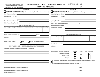 Form DSSP126 Unidentified Dead / Missing Person Dental Record - New Hampshire