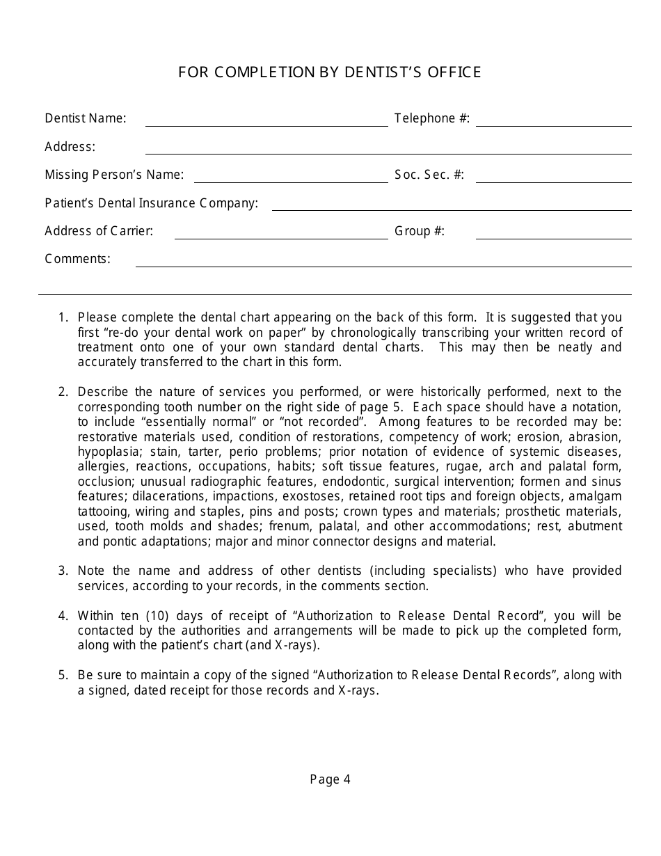 Form DSSP126 Unidentified Dead / Missing Person Dental Record - New Hampshire, Page 4