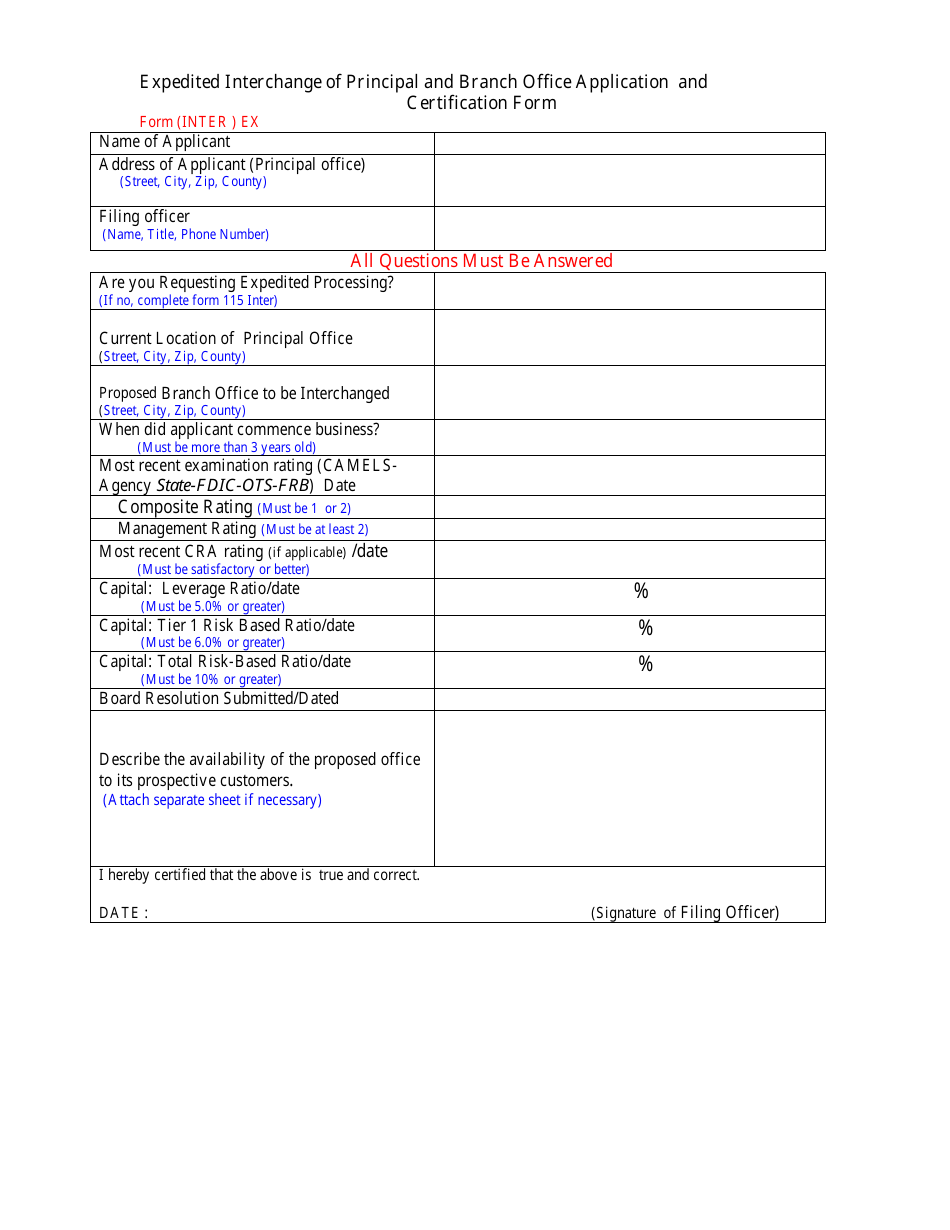 Form (INTER ) EX Expedited Interchange of Principal and Branch Office Application and Certification Form - New Jersey, Page 1