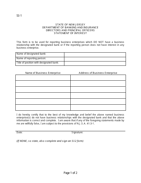 Form SI-1 Statement of Interest - New Jersey