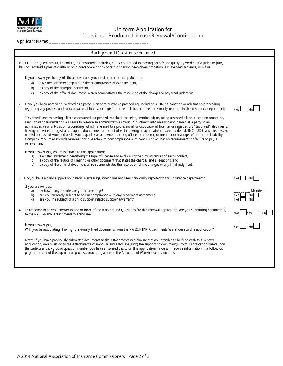 Uniform Application for Individual Producer License Renewal / Continuation - New Jersey, Page 2