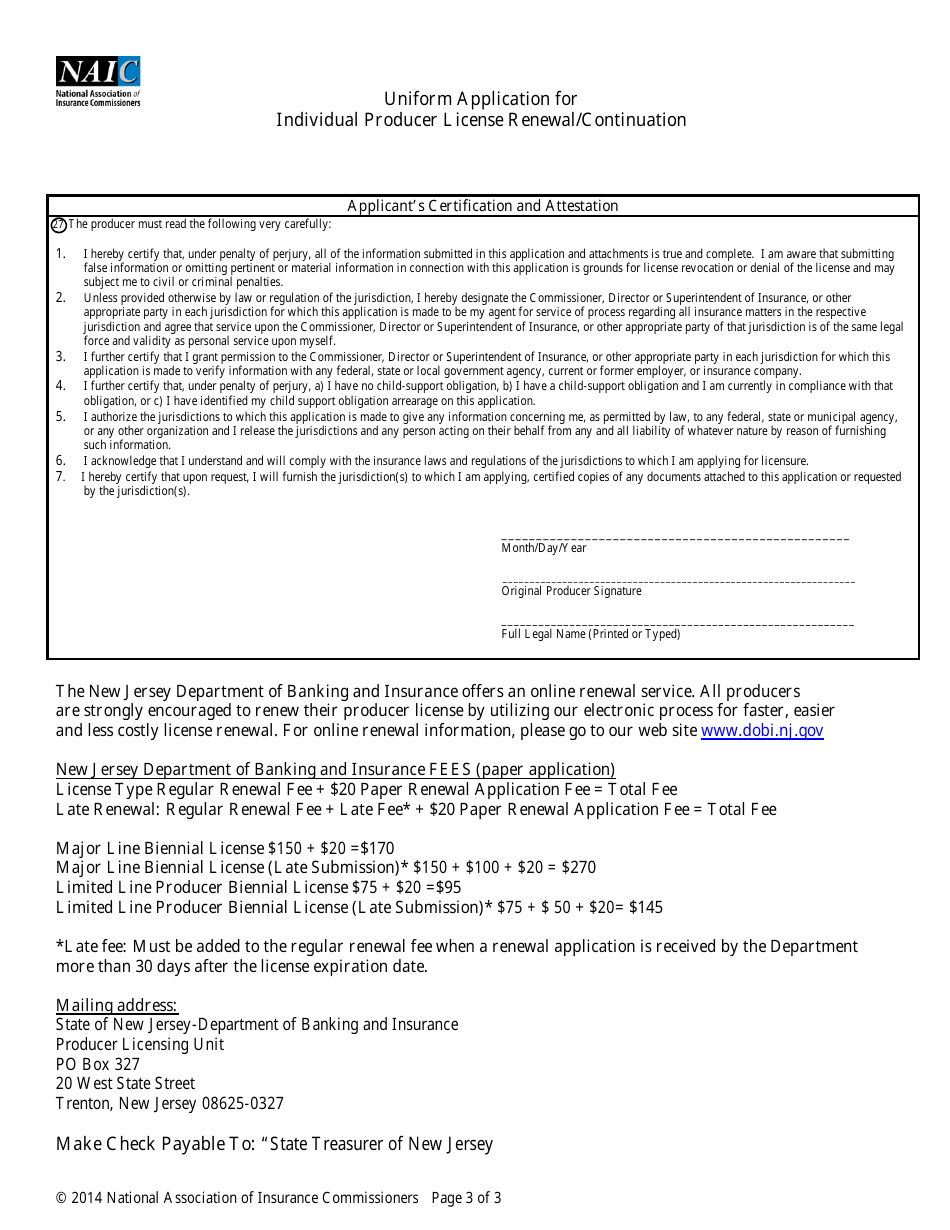 Uniform Application for Individual Producer License Renewal / Continuation - New Jersey, Page 3