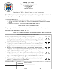 Document preview: Organization Public Adjuster License Renewal Form - New Jersey