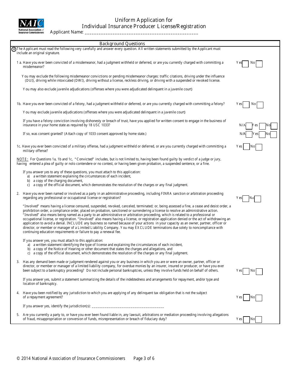 Uniform Application for Individual Producer License / Registration - New Jersey, Page 3