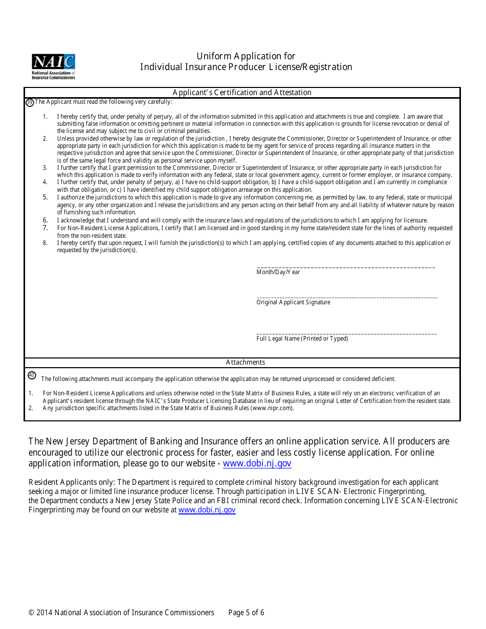 Uniform Application for Individual Producer License / Registration - New Jersey, Page 5