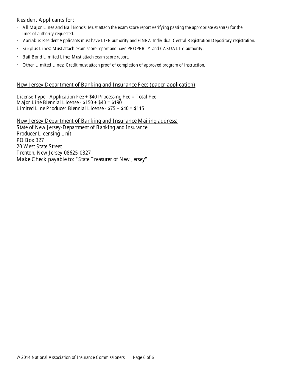 Uniform Application for Individual Producer License / Registration - New Jersey, Page 6