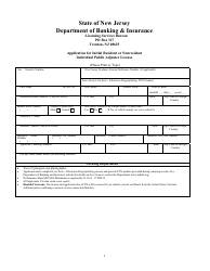 Document preview: Application for Initial Resident or Nonresident Individual Public Adjuster License - New Jersey