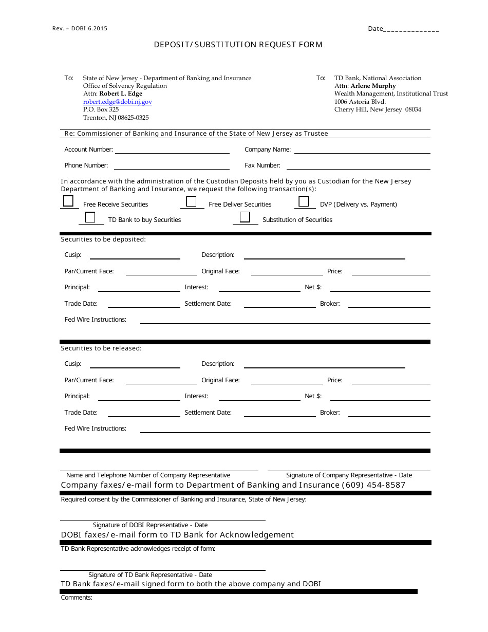 New Jersey Deposit/Substitution Request Form Fill Out, Sign Online